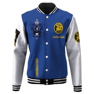 Mighty Morphin Power Ranger Blue Custom Name Baseball Jacket - bazzada Store