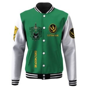 Mighty Morphin Power Ranger Green Custom Name Baseball Jacket - bazzada Store
