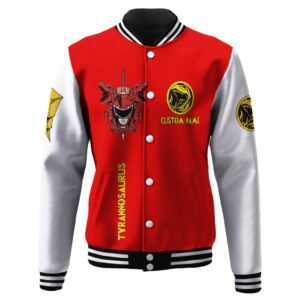 Mighty Morphin Power Ranger Red Custom Name Baseball Jacket - bazzada Store
