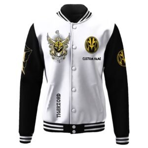 Mighty Morphin Power Ranger White Custom Name Baseball Jacket - bazzada Store