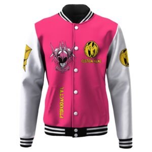 Mighty Morphin Power Ranger Pink Custom Name Baseball Jacket - bazzada Store