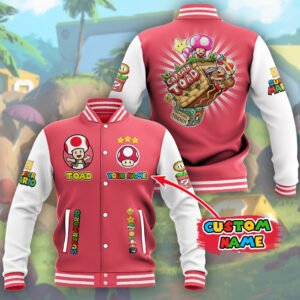 Super Mario Toad Custom Name Baseball Jacket - bazzada Store