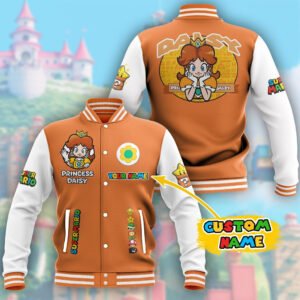 Super Mario Princess Daisy Custom Name Baseball Jacket - bazzada Store