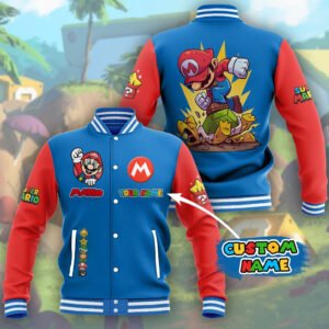 Super Mario Custom Name Baseball Jacket - bazzada Store
