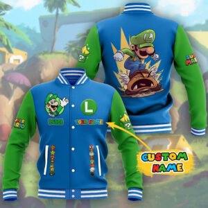 Super Mario Luigi Custom Name Baseball Jacket - bazzada Store