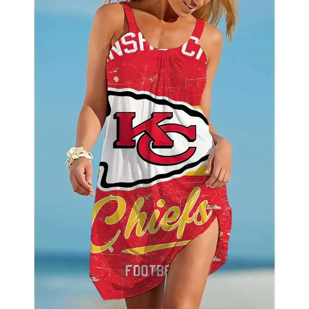 Nfl Kansas City Chiefs Printed Beach Dress For Leisure 44 - bazzada Store