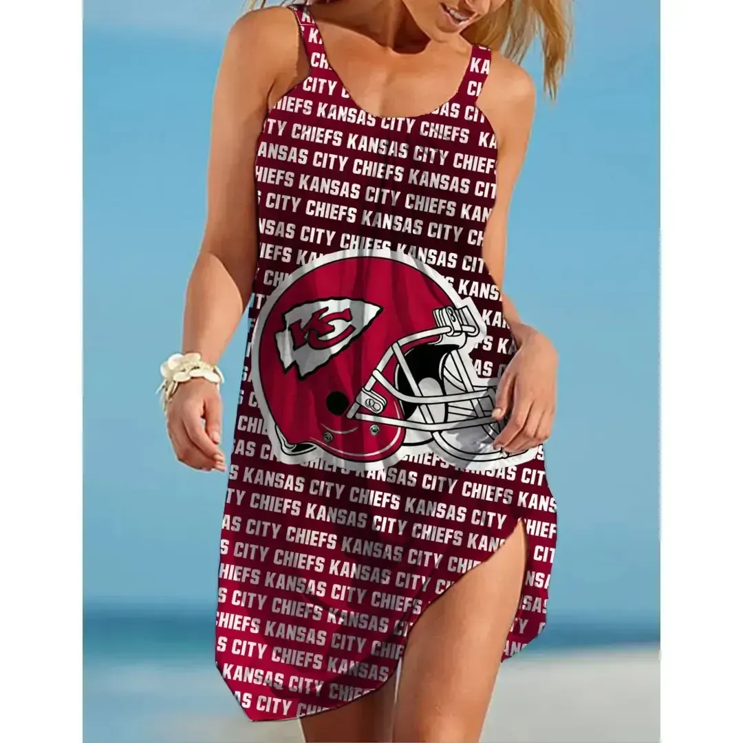 Nfl Kansas City Chiefs Printed Beach Dress For Leisure 49 - bazzada Store