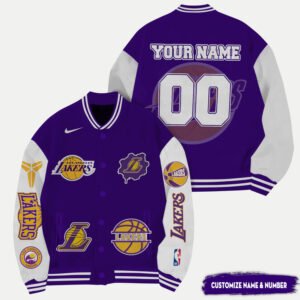 NBA Los Angeles Lakers Name Number Varsity Jacket, Baseball Jacket - bazzada Store