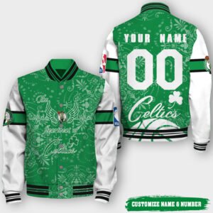 NBA Boston Celtics Premium Name Number Varsity Jacket, Baseball Jacket - bazzada Store