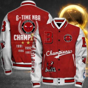 Nba Chicago Bulls 6X Champions Print Varsity Jacket, Baseball Jacket - bazzada Store