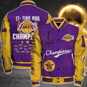 Nba Los Angeles Lakers 17X Champions Print Varsity Jacket, Baseball Jacket - bazzada Store