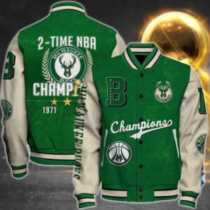 Nba Milwaukee Bucks 2X Champions Print Varsity Jacket, Baseball Jacket - bazzada Store