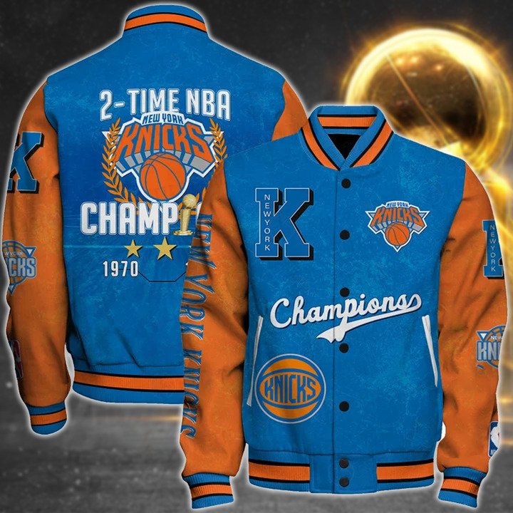 Nba New York Knicks 2X Champions Print Varsity Jacket, Baseball Jacket - bazzada Store
