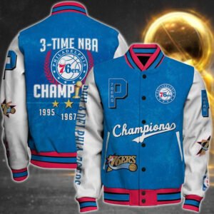 Nba Philadelphia 76Ers 3X Champions Print Varsity Jacket, Baseball Jacket - bazzada Store