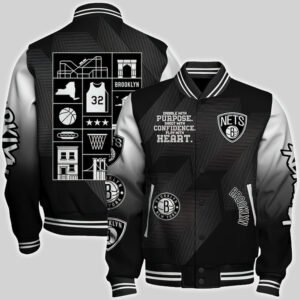 Brooklyn Nets National Basketball Association Aop Varsity Jacket, Baseball Jacket - bazzada Store