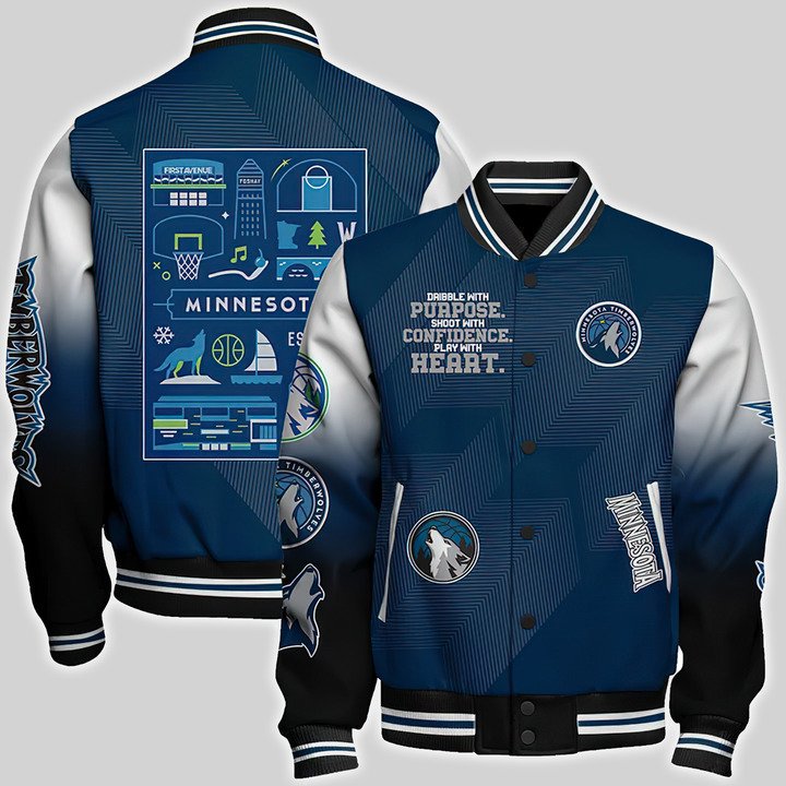 Minnesota Timberwolves National Basketball Association Aop Varsity Jacket, Baseball Jacket - bazzada Store