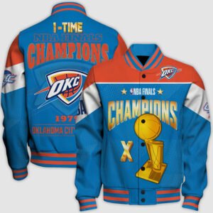 Nba Oklahoma City Thunder Champions Print Varsity Jacket, Baseball Jacket - bazzada Store