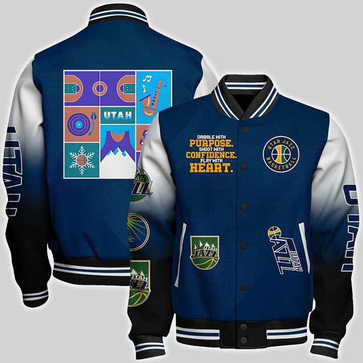 Utah Jazz National Basketball Association Aop Varsity Jacket, Baseball Jacket - bazzada Store