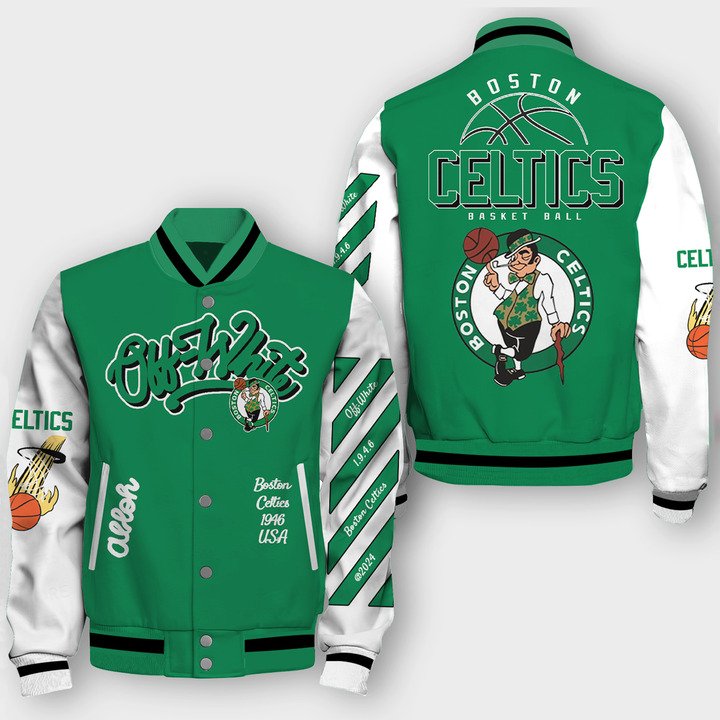 NBA Boston Celtics Off White Varsity Jacket, Baseball Jacket - bazzada Store