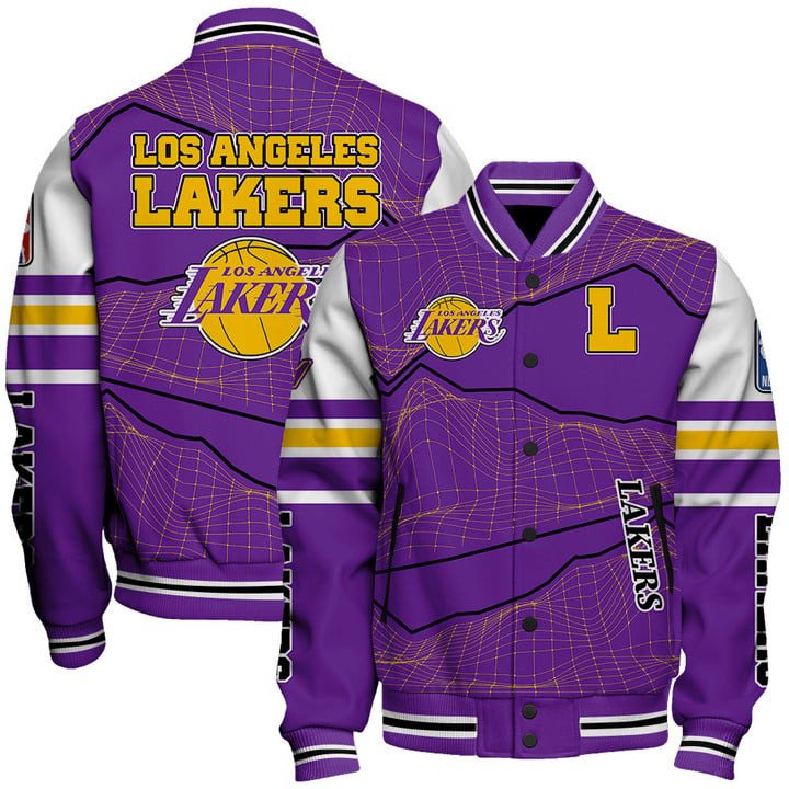 Los Angeles Lakers Basketball Unique Textures NBA Varsity Jacket, Baseball Jacket - bazzada Store