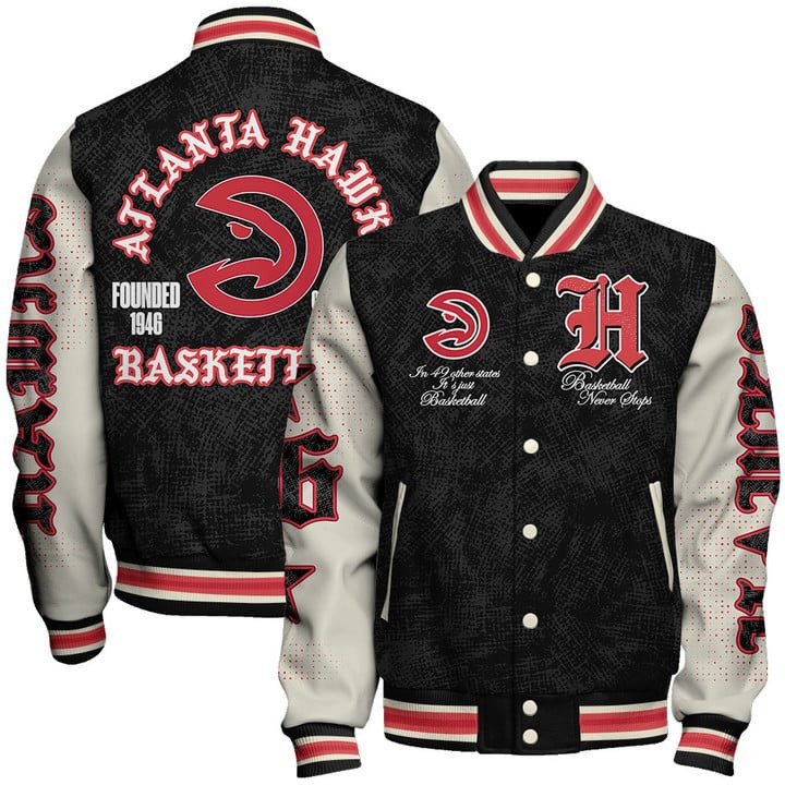 Atlanta Hawks NBA Team Logo Sport Pattern Style Varsity Jacket, Baseball Jacket - bazzada Store