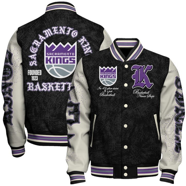 Sacramento Kings NBA Team Logo Sport Pattern Style Varsity Jacket, Baseball Jacket - bazzada Store