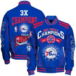 Philadelphia 76ers - 3x Champions Basketball Team Print Varsity Jacket, Baseball Jacket - bazzada Store