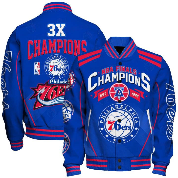 Philadelphia 76ers - 3x Champions Basketball Team Print Varsity Jacket, Baseball Jacket - bazzada Store