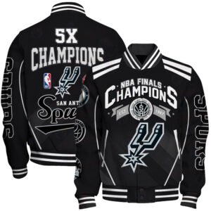 San Antonio Spurs - 5x Champions Basketball Team Print Varsity Jacket, Baseball Jacket - bazzada Store