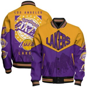 NBA Los Angeles Lakers Team Logo Sport Pattern Varsity Jacket, Baseball Jacket - bazzada Store