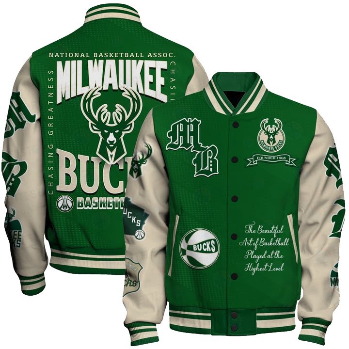 Milwaukee Bucks - National Basketball Association Print Varsity Jacket, Baseball Jacket - bazzada Store