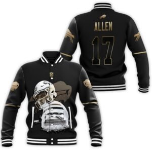 Buffalo Bills Josh Allen 17 NFL Black Golden Edition 3D Designed Allover Gift For Bills Fans Baseball Jacket - bazzada Store