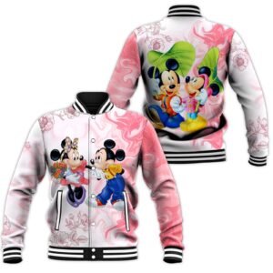 Mickey & Minnie Mouse Lovely Couple For Mouse Ears Fans Gift Baseball Jacket - bazzada Store