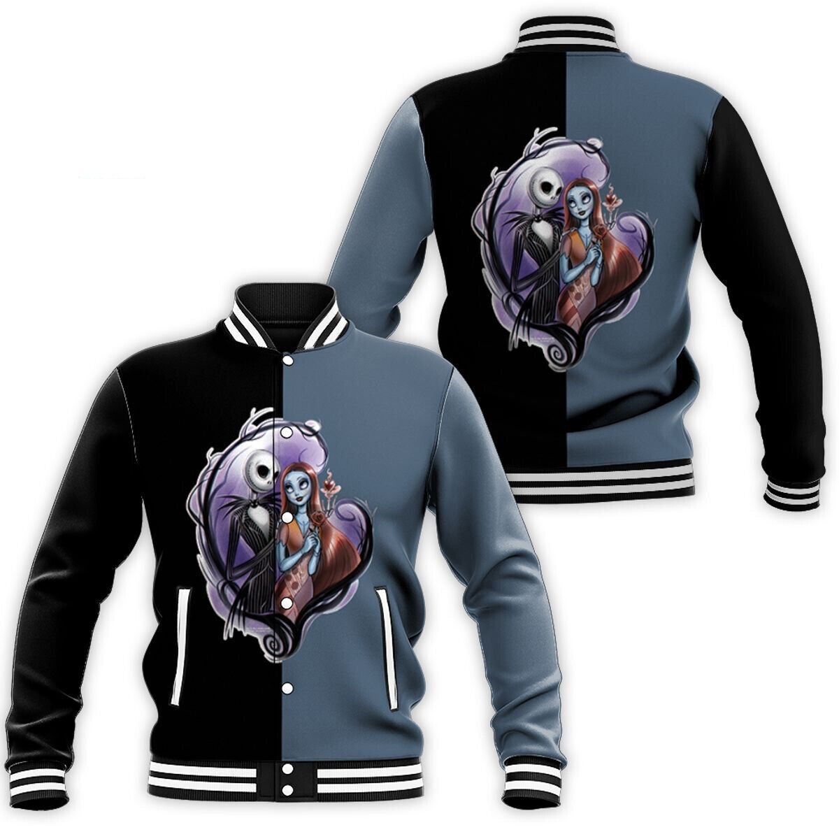 Jack Skellington And Sally Nightmare Couple Before Xmas Baseball Jacket - bazzada Store