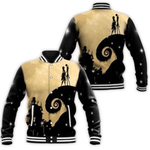 Happy Halloween Nightmare Before Xmas Jack And Sally Baseball Jacket - bazzada Store