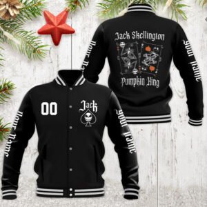 Personalized Jack Skellington Pumpkin King Halloween Baseball Jacket - bazzada Store