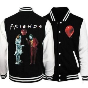Pennywise With Joker Friends Horror Movie Fans Baseball Jacket - bazzada Store