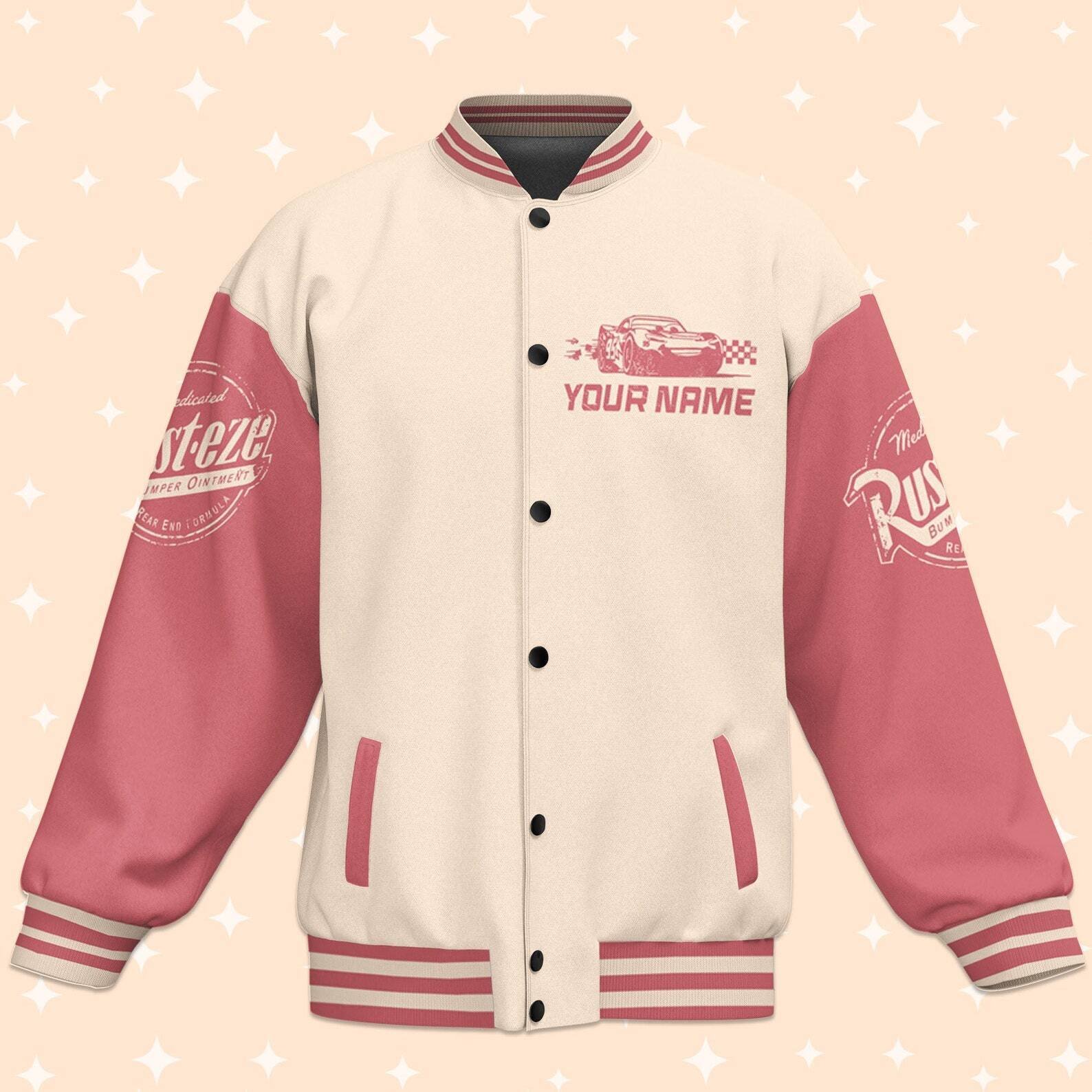 Personalized Pixar Cars Lightning Mcqueen Retro Rust-Eze Baseball Jacket - bazzada Store
