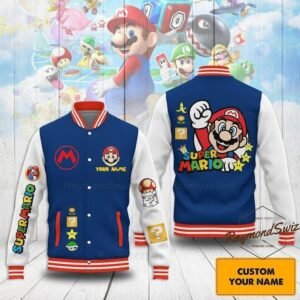 Personalized Super Mario Baseball Jacket, Custom Super Mario Unisex Jacket - bazzada Store