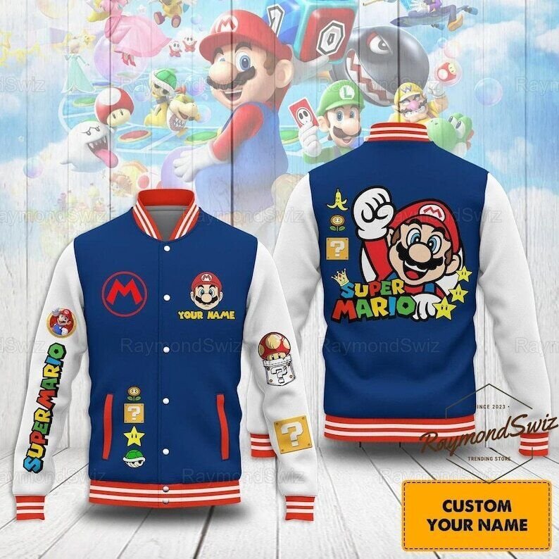 Personalized Super Mario Baseball Jacket, Custom Super Mario Unisex Jacket - bazzada Store